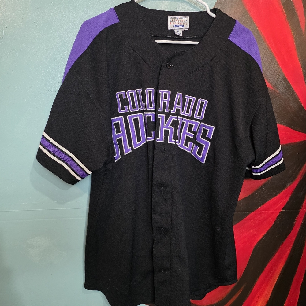 STARTER Colorado Rockies Black and Purple Jersey
